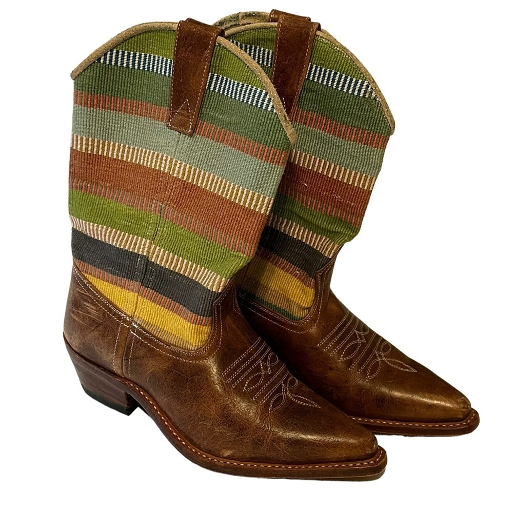 Handmade Guatemalan Leather Artisan Festival Boots Size EU 41 Western Boho Chic